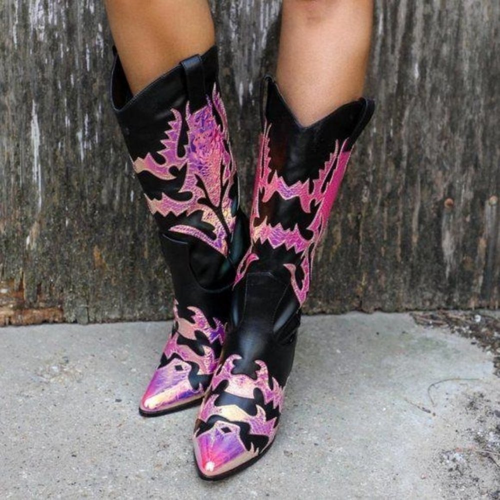 !RESTOCKED! Cowboy Knee High Boots Mermaid & Black - Picture 6 of 6
